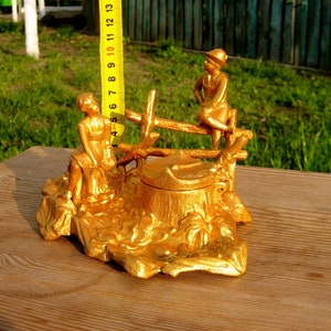 Antique inkwell - 19th century. Antique inkwell for a desktop in the office. Historical artifact. Antique souvenir. Antique gift.