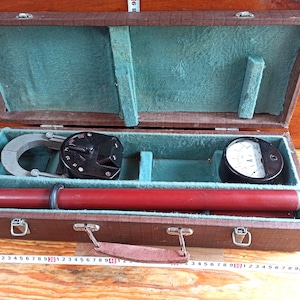 Vintage clamp for measuring current without breaking the circuit in the original case. Electrical measuring instrument. Professional tool.