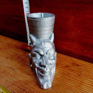 Vintage ashtray or stand for pencils and pens on the desktop: Devil, Damn, Satan, Mephistopheles. Antique gift. Desktop organizer.