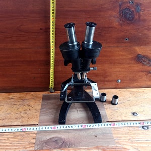 Vintage microscope from 1947. Optical devices. Microscopes. Antique gift.