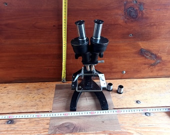 Vintage microscope from 1947. Optical devices. Microscopes. Antique gift.