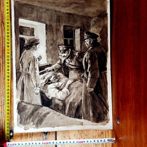 Vintage graphic painting for the book “In People”. Original painting handmade by a professional artist. Vintage genre illustration.