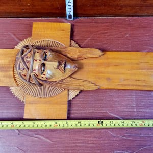 Vintage wall cross with crucifix, 20th century carved from wood. Antique gift. Christmas gift. Jesus Christ.