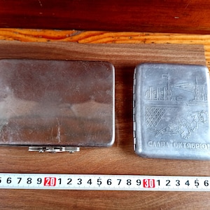 Vintage USSR cigarette cases of the 20th century. (2 exhibits). Antique gift for smokers. Cigarette cases. Agitation. Propaganda.