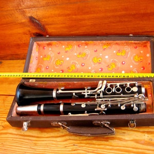 Vintage musical instrument Clarinet. Wind instruments of the USSR military band. Wind musical instruments. Army parade band.
