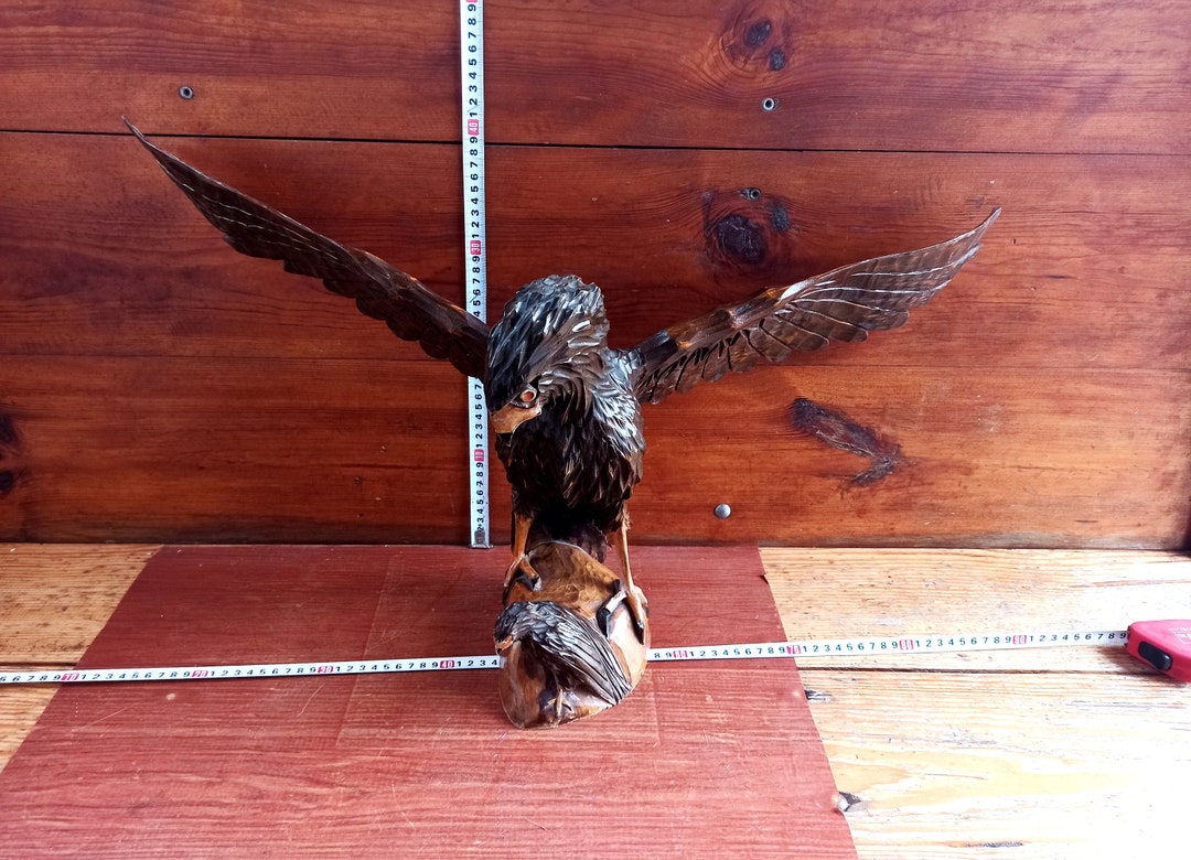 Vintage Wooden Figurine an Eagle. Handmade Sculpture. Eagles. Garden ...