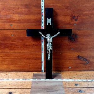 Vintage wall cross with bronze crucifix, 19th century. Historical artifact. Antique gift. A Christmas gift. Bronze cross. Jesus Christ.