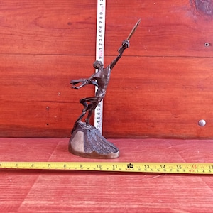 Vintage bronze statuette - &quot;To the Stars&quot;. Sculpture &quot;Yuri Gagarin with a rocket&quot;. Cosmonaut figurine. Antique gift.