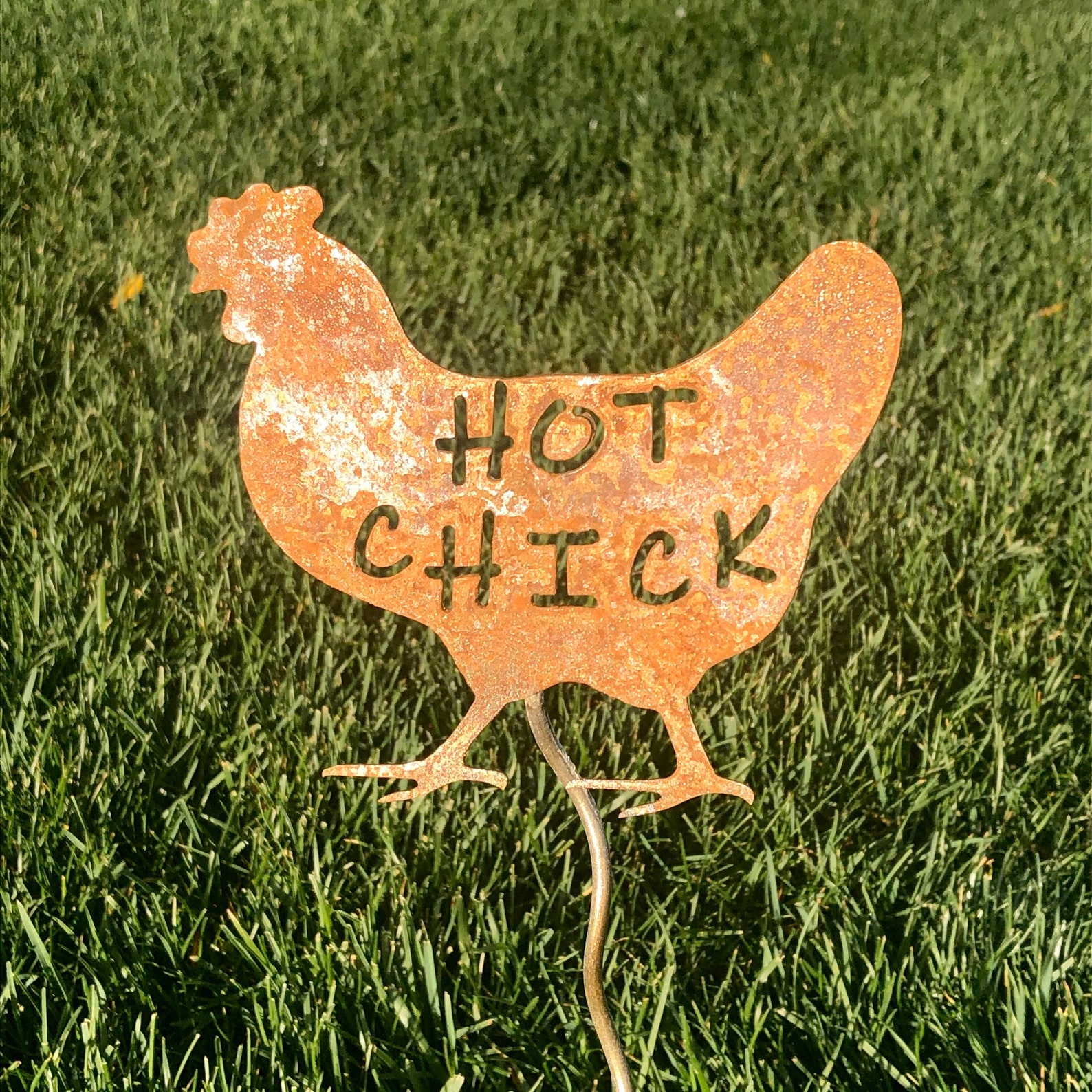 Chicken Yard Art Hot Chick Rustic Farm Yard Decor Chicken Etsy