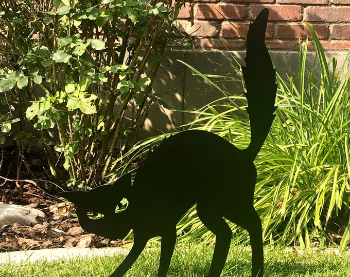 Black Cat Halloween Yard Art Metal Scardey Cat Halloween Decor Etsy