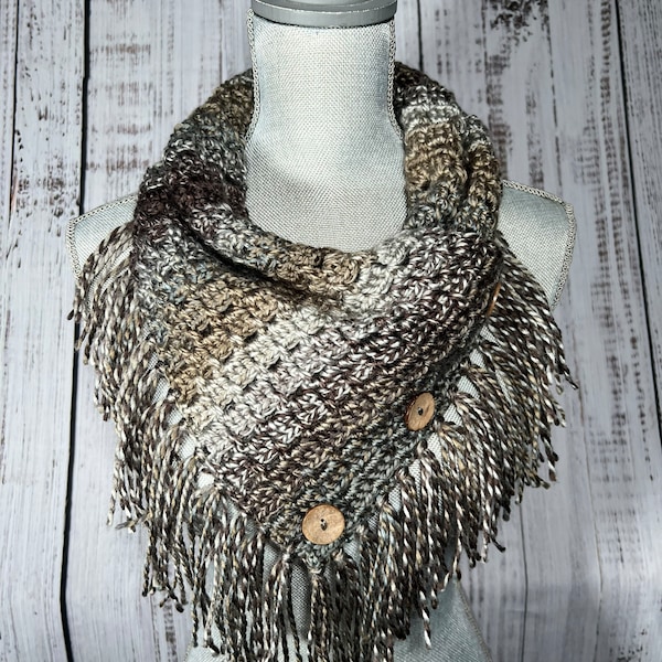 Cowl scarf, handmade, scarf, thick cowl scarf, button neck cowl, 3 button fringes cowl, button scarf, handmade cowl, handmade scarf, winter.