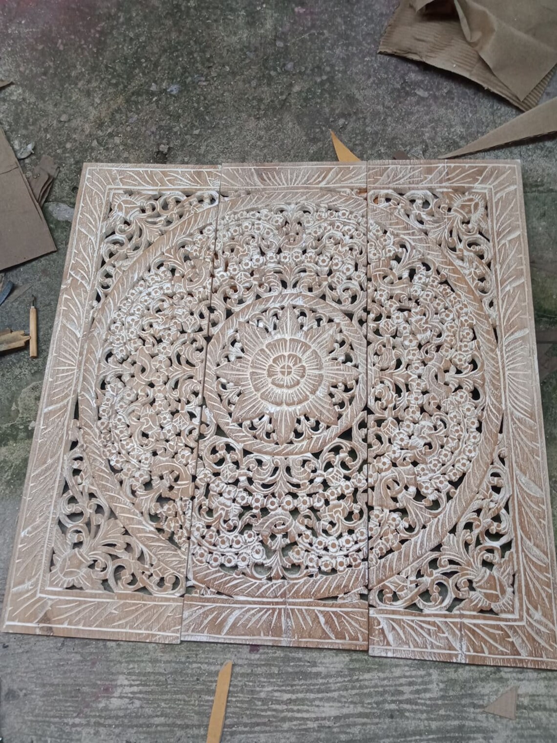 White Medallion Wall Art Bohemian Style Wood Carved Panel 90 x Etsy