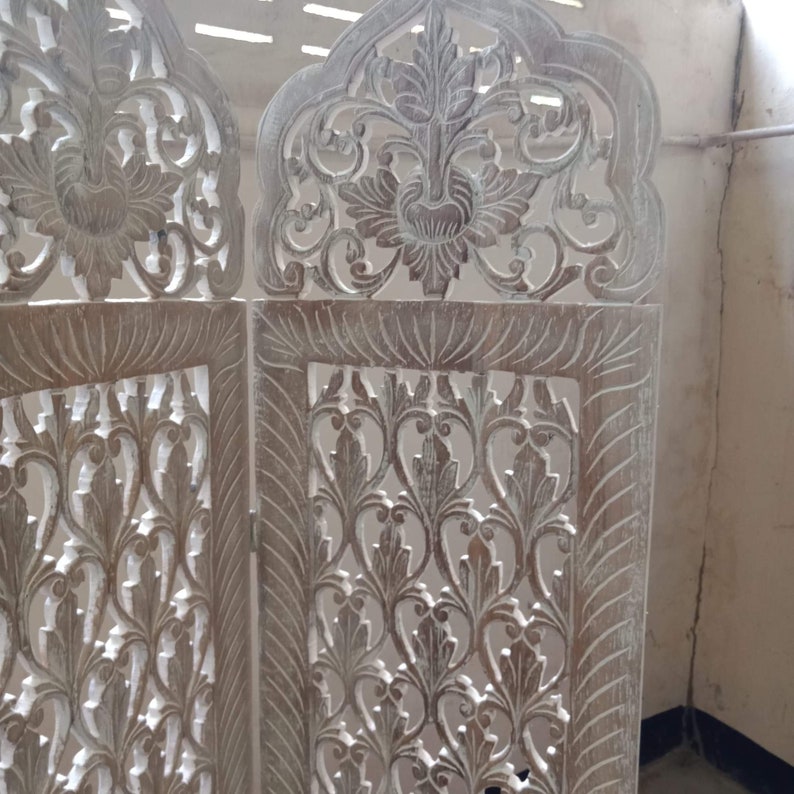 White Wash Teak wood carved scence Room divider 6 feet Asian Etsy