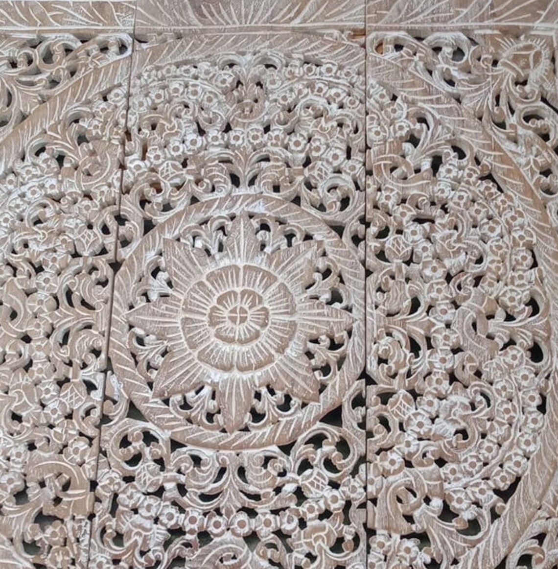 White Medallion Wall Art Bohemian Style Wood Carved Panel 90 x Etsy