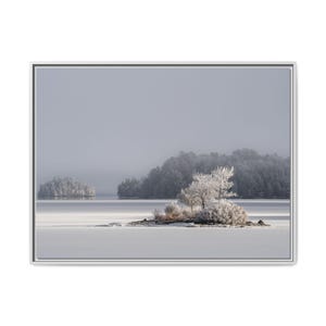 Canvas Wall Art, Frozen Winter Lake Decor, Hoarfrost Minnesota Framed Print, Ice Storm Painting, MN Winter Landscape Picture, Matte Artwork