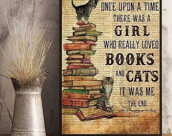 Once Upon A Time There Was A Girl Really Loved Books /& Black Cats Canvas Framed