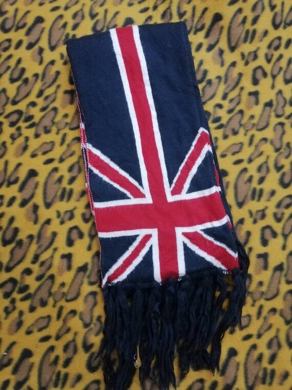 347. Vintage GREAT BRITAIN flag wool long scarf mu