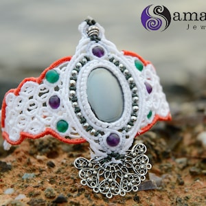 Hematite Macrame Bracelet: Agate & Amethyst Beaded, Adjustable