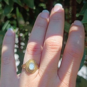 Moonstone Brass Ring: Adjustable Crystal Gemstone, Boho Style
