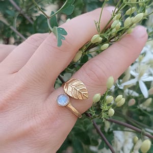 Moonstone Brass Ring: Adjustable Boho Crystal Ring
