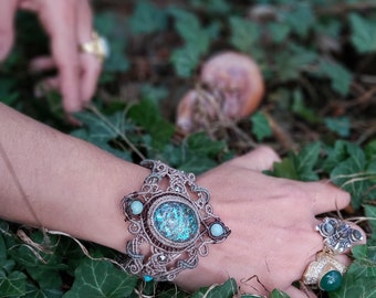 Azurite Chrysocolla Micro-Macrame Bracelet: Statement Blue Stone Bracelet