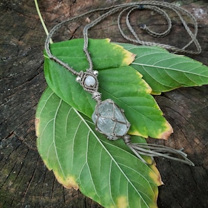 Tourmaline Quartz Macrame Necklace: Crystal Pouch Pendant