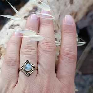 Moonstone Geometric Brass  Adjustable Ring, Crystal Rings for Women, White Energy Stone Rings