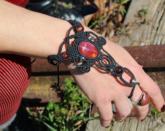 Gothic Macrame Ring Bracelet, Mookaite Jasper Jewelry