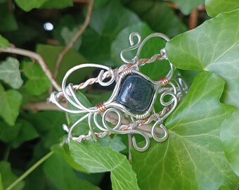Blue Tiger Eye Wire Wrapped Bracelet: Adjustable Gemstone Jewelry