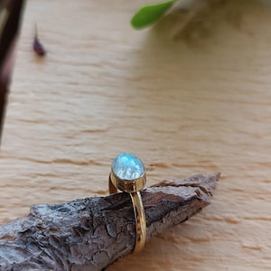 Rainbow Moonstone Brass Ring: Boho Crystal Ring for Women