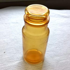 Vintage Amber Glass Lidded Jar, Retro French Amber Glass Storage