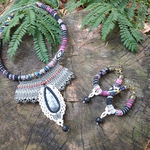 Orthoceras Fossil Macrame Necklace: Boho Tribal Jewelry