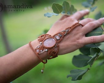 Rose Quartz Micro-macrame Slave Bracelet, Gift for Her, Alternative Gifts