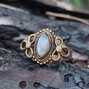 Moonstone Brass Ring: Adjustable Boho Crystal Ring