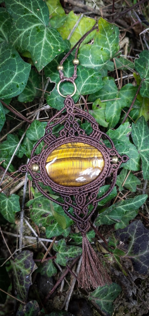 Tiger s Eye Micro macrame Necklace Crystal Boho Necklace Etsy UK