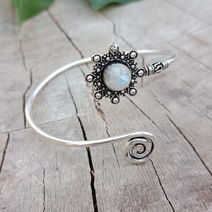 Moonstone Silver Plated Adjustable Bracelet for Women, Boho Dainty Crystal Bracelet