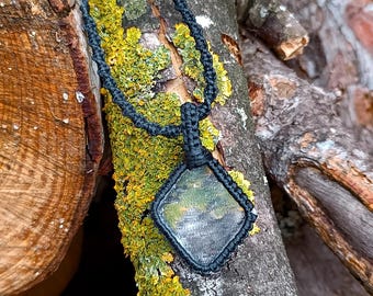 Optical Calcite Macrame Necklace: Iceland Spar Crystal, Unisex Jewelry