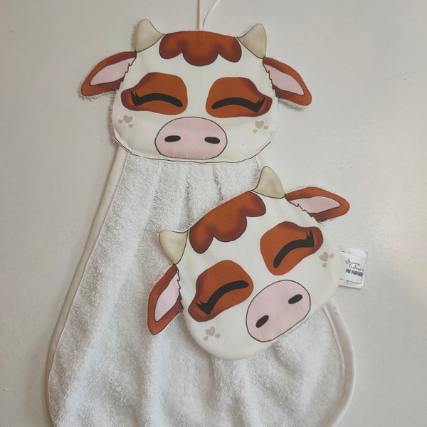 Frimousse Vache - Lingette lavable et serviette visage