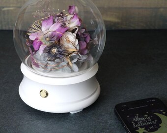 Preserved Purple Preserved Flowers Orchid Rose Glass Dome: LED