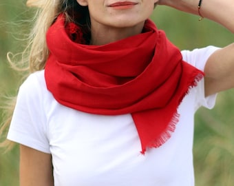 Red linen scarf / Natural linen scarf