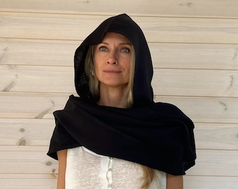 Black Hooded Unisex Linen Scarf