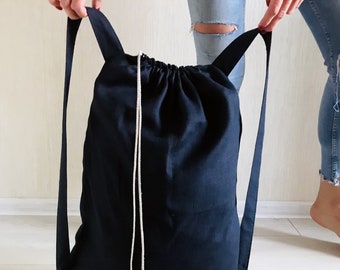 Large laundry bag with two handles / Linen bag / Linen laundry bag / Eco bag / Linen drawstring bag / Big storage bag / Natural flax bag