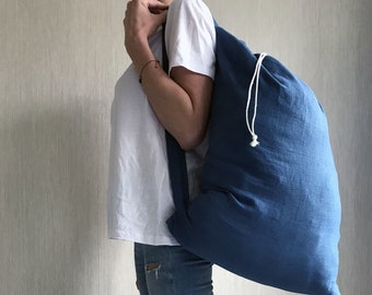 Large laundry bag / Linen bag / Linen laundry bag / Eco bag / Linen drawstring bag / Big storage bag / Natural flax bag