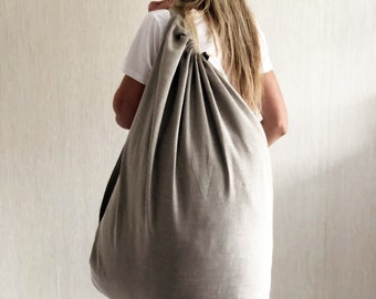 Très grand sac à linge avec sangle 100 % lin naturel