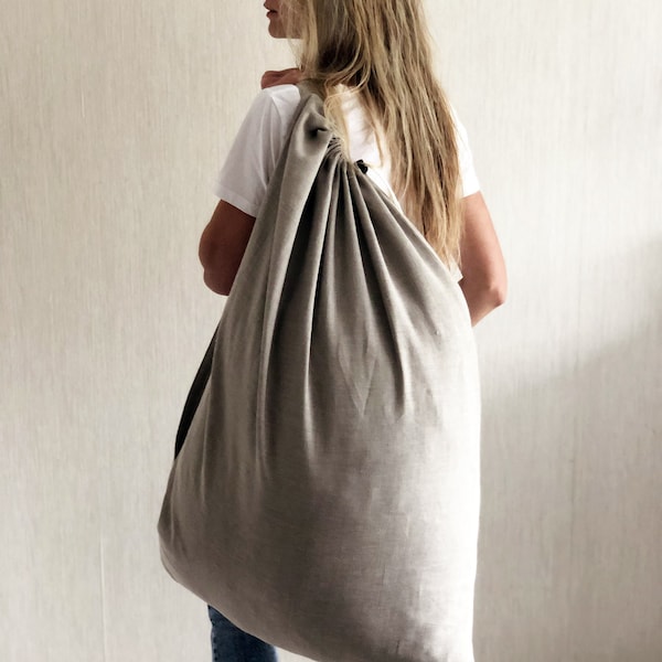 Extra Large Laundry Bag with Strap 100% Natural Linen