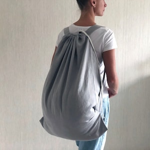 Extra Large Laundry Bag with Two Straps 100% Natural Linen / Laundry Bag Backpack / Eco Friendly Gift image 1