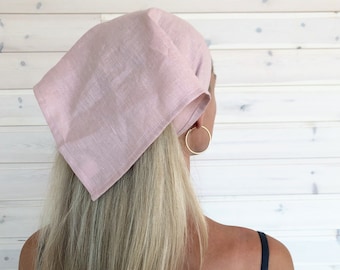 Dusty Pink Linen bandana / Linen head scarf for women