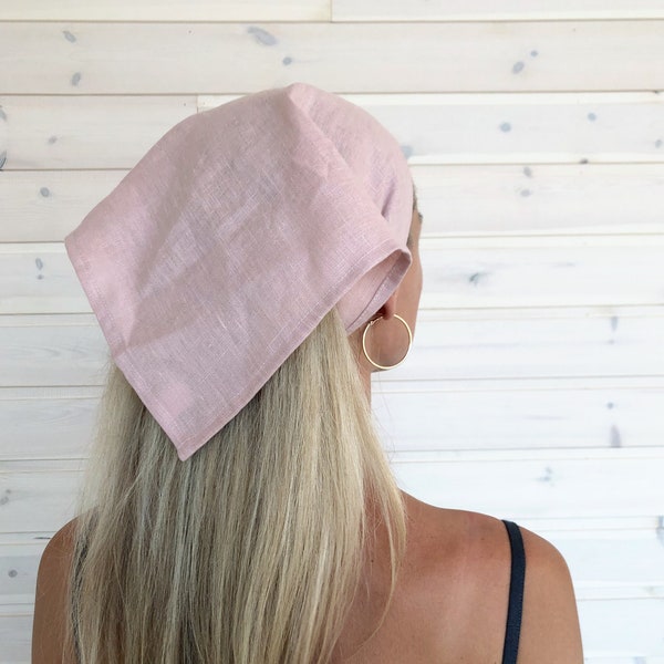 Dusty Pink Linen bandana / Linen head scarf for women