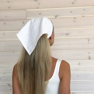 White Linen bandana / Minimalist Cooling Hair Headband / Triangle Linen Scarf