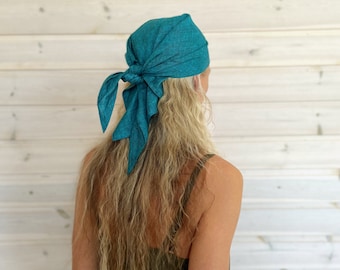 Turquoise Linen Bandana